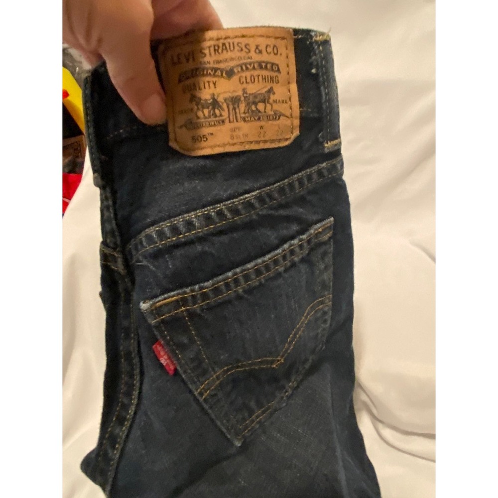Levis 505 Boys Size 8 Slim Dark Wash Straight Leg Jeans 22x22 - Picture 2 of 4
